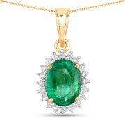 Bids.com 1.36 Carat Genuine Zambian Emerald and White Diamond 10K Yellow Gold Pendant Pendants