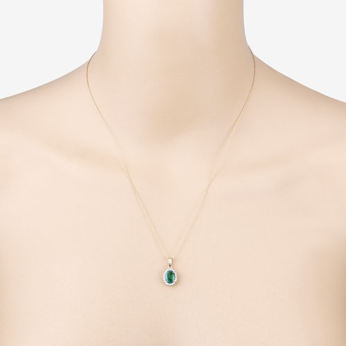 Bids.com 1.36 Carat Genuine Zambian Emerald and White Diamond 10K Yellow Gold Pendant Pendants