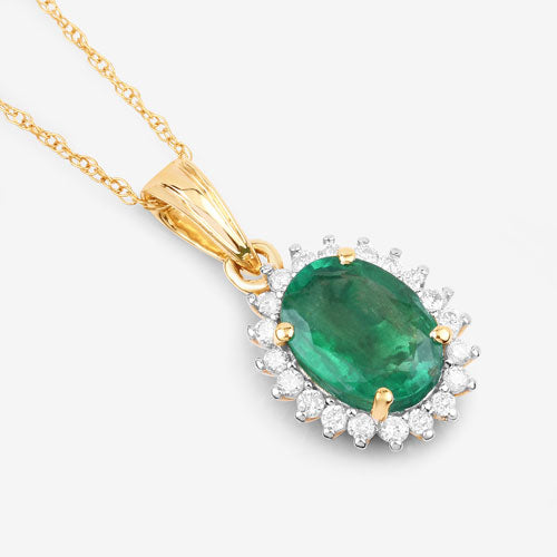 Bids.com 1.36 Carat Genuine Zambian Emerald and White Diamond 10K Yellow Gold Pendant Pendants