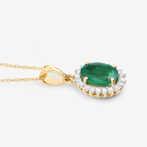 Bids.com 1.36 Carat Genuine Zambian Emerald and White Diamond 10K Yellow Gold Pendant Pendants