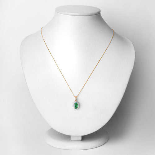 Bids.com 1.36 Carat Genuine Zambian Emerald and White Diamond 10K Yellow Gold Pendant Pendants