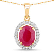 Bids.com 2.51 Carat Genuine Ruby and White Diamond 10K Yellow Gold Pendant Pendants