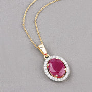 Bids.com 2.51 Carat Genuine Ruby and White Diamond 10K Yellow Gold Pendant Pendants