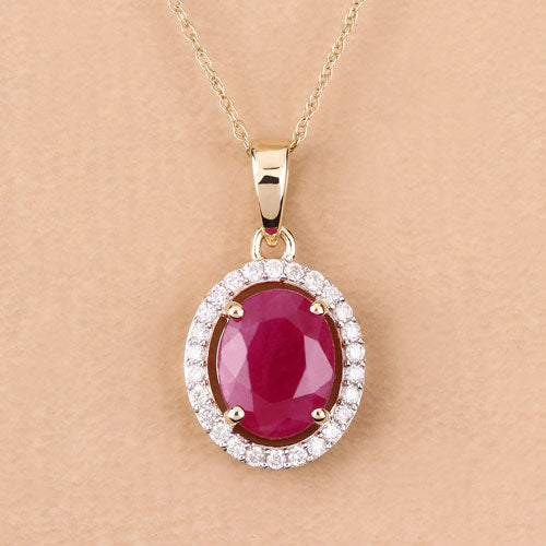 Bids.com 2.51 Carat Genuine Ruby and White Diamond 10K Yellow Gold Pendant Pendants