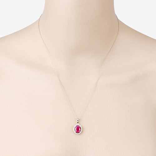 Bids.com 2.51 Carat Genuine Ruby and White Diamond 10K Yellow Gold Pendant Pendants