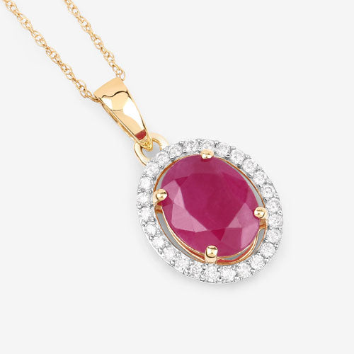 Bids.com 2.51 Carat Genuine Ruby and White Diamond 10K Yellow Gold Pendant Pendants