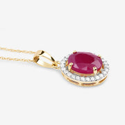 Bids.com 2.51 Carat Genuine Ruby and White Diamond 10K Yellow Gold Pendant Pendants
