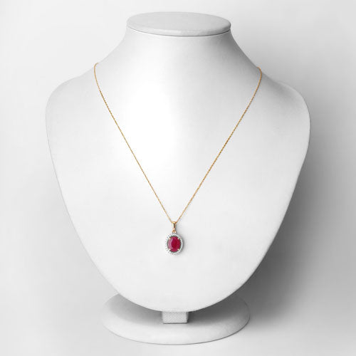 Bids.com 2.51 Carat Genuine Ruby and White Diamond 10K Yellow Gold Pendant Pendants