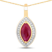 Bids.com 1.52 Carat Genuine Ruby and White Diamond 10K Yellow Gold Pendant Pendants