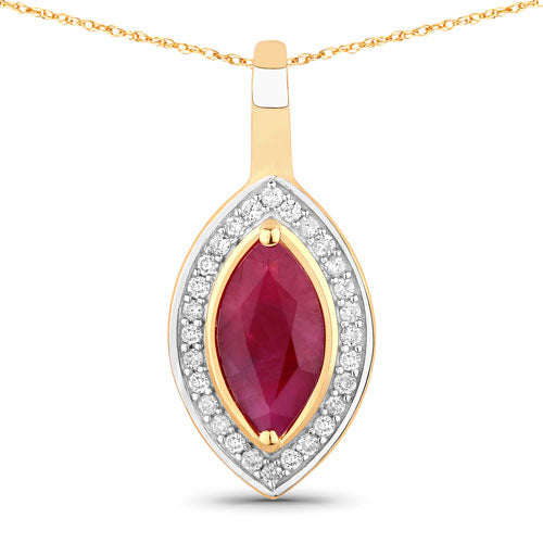 Bids.com 1.52 Carat Genuine Ruby and White Diamond 10K Yellow Gold Pendant Pendants