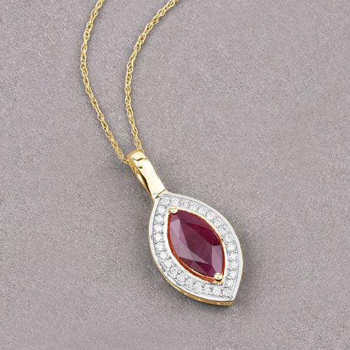 Bids.com 1.52 Carat Genuine Ruby and White Diamond 10K Yellow Gold Pendant Pendants