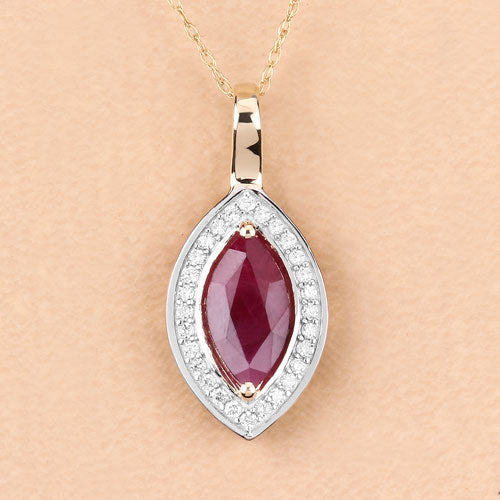 Bids.com 1.52 Carat Genuine Ruby and White Diamond 10K Yellow Gold Pendant Pendants