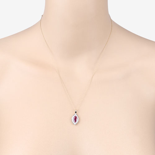 Bids.com 1.52 Carat Genuine Ruby and White Diamond 10K Yellow Gold Pendant Pendants