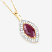 Bids.com 1.52 Carat Genuine Ruby and White Diamond 10K Yellow Gold Pendant Pendants