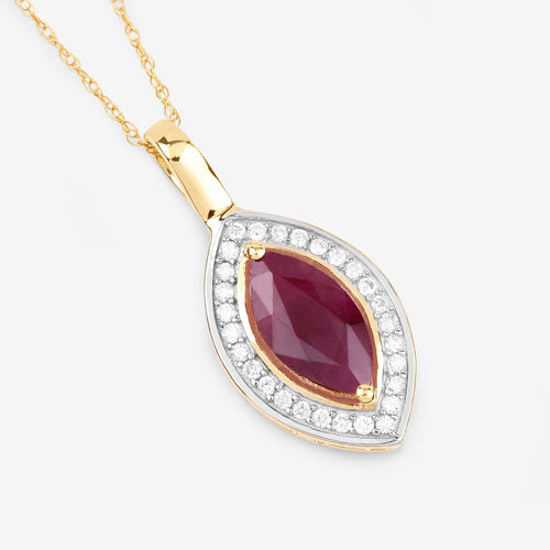 Bids.com 1.52 Carat Genuine Ruby and White Diamond 10K Yellow Gold Pendant Pendants