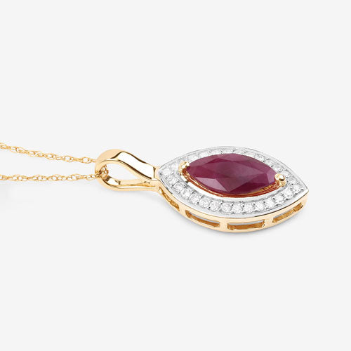 Bids.com 1.52 Carat Genuine Ruby and White Diamond 10K Yellow Gold Pendant Pendants