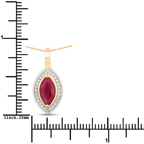 Bids.com 1.52 Carat Genuine Ruby and White Diamond 10K Yellow Gold Pendant Pendants
