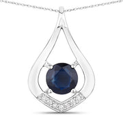 Bids.com 1.24 Carat Genuine Blue Sapphire and White Diamond 10K White Gold Pendant Pendants