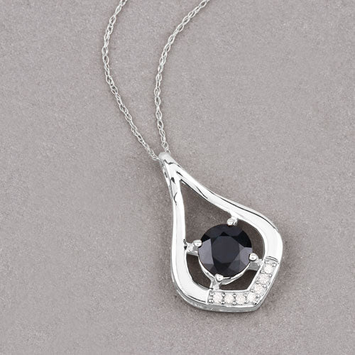 Bids.com 1.24 Carat Genuine Blue Sapphire and White Diamond 10K White Gold Pendant Pendants