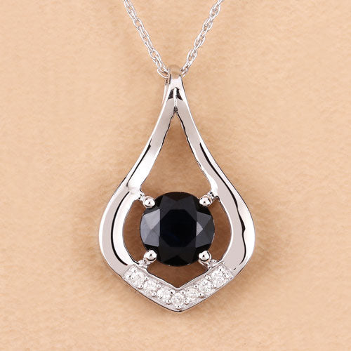Bids.com 1.24 Carat Genuine Blue Sapphire and White Diamond 10K White Gold Pendant Pendants