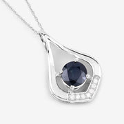 Bids.com 1.24 Carat Genuine Blue Sapphire and White Diamond 10K White Gold Pendant Pendants