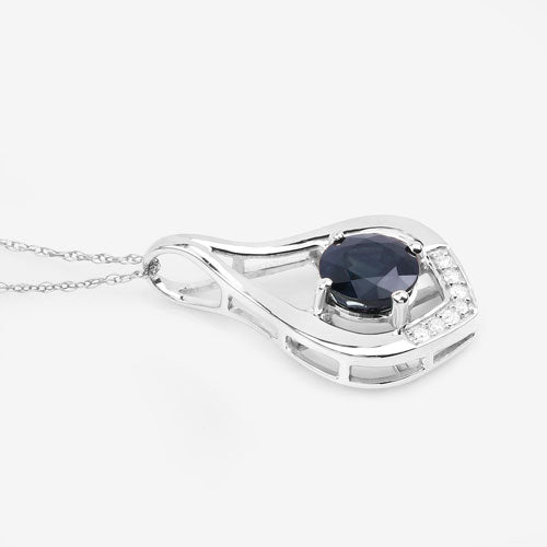 Bids.com 1.24 Carat Genuine Blue Sapphire and White Diamond 10K White Gold Pendant Pendants