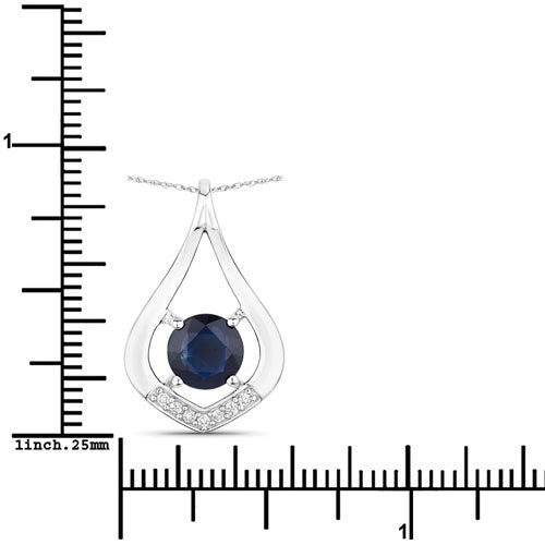 Bids.com 1.24 Carat Genuine Blue Sapphire and White Diamond 10K White Gold Pendant Pendants