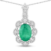 Bids.com 0.79 Carat Genuine Zambian Emerald and White Diamond 10K White Gold Pendant Pendants