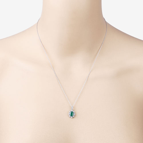 Bids.com 0.79 Carat Genuine Zambian Emerald and White Diamond 10K White Gold Pendant Pendants