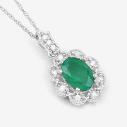 Bids.com 0.79 Carat Genuine Zambian Emerald and White Diamond 10K White Gold Pendant Pendants