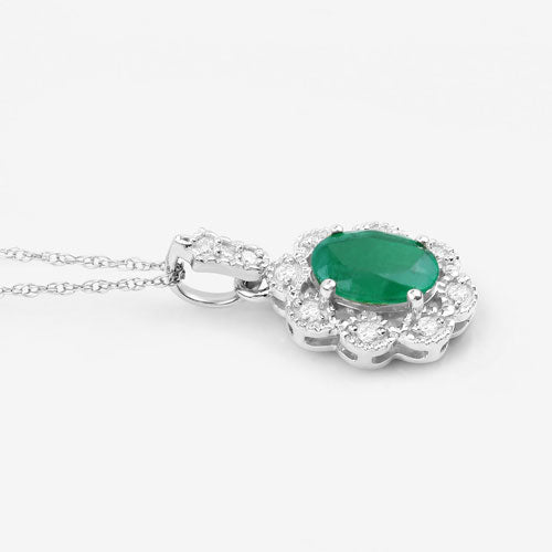 Bids.com 0.79 Carat Genuine Zambian Emerald and White Diamond 10K White Gold Pendant Pendants