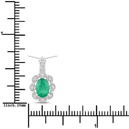 Bids.com 0.79 Carat Genuine Zambian Emerald and White Diamond 10K White Gold Pendant Pendants