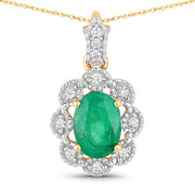 Bids.com 0.79 Carat Genuine Zambian Emerald and White Diamond 10K Yellow Gold Pendant Pendants