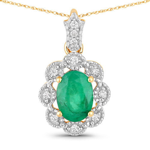 Bids.com 0.79 Carat Genuine Zambian Emerald and White Diamond 10K Yellow Gold Pendant Pendants