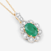 Bids.com 0.79 Carat Genuine Zambian Emerald and White Diamond 10K Yellow Gold Pendant Pendants