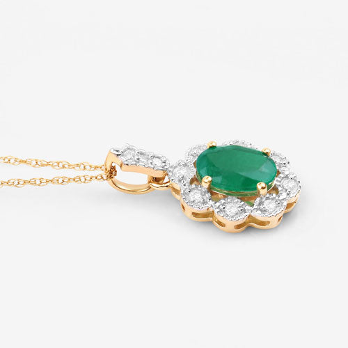 Bids.com 0.79 Carat Genuine Zambian Emerald and White Diamond 10K Yellow Gold Pendant Pendants