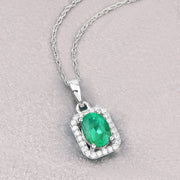 Bids.com 0.83 Carat Genuine Zambian Emerald and White Diamond 10K White Gold Pendant Pendants