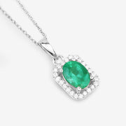 Bids.com 0.83 Carat Genuine Zambian Emerald and White Diamond 10K White Gold Pendant Pendants