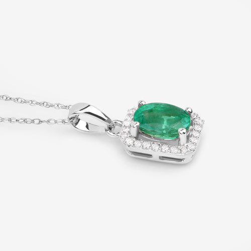 Bids.com 0.83 Carat Genuine Zambian Emerald and White Diamond 10K White Gold Pendant Pendants