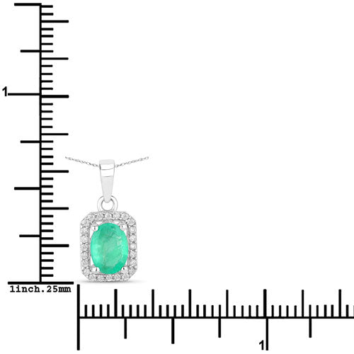 Bids.com 0.83 Carat Genuine Zambian Emerald and White Diamond 10K White Gold Pendant Pendants