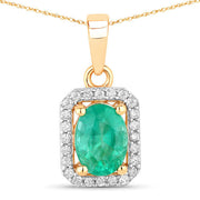 Bids.com 0.83 Carat Genuine Zambian Emerald and White Diamond 10K Yellow Gold Pendant Pendants