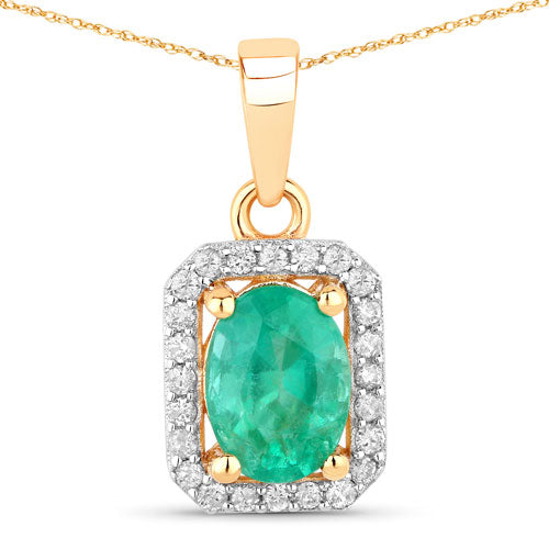Bids.com 0.83 Carat Genuine Zambian Emerald and White Diamond 10K Yellow Gold Pendant Pendants