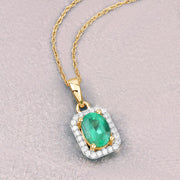 Bids.com 0.83 Carat Genuine Zambian Emerald and White Diamond 10K Yellow Gold Pendant Pendants
