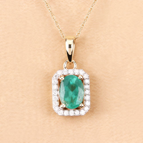 Bids.com 0.83 Carat Genuine Zambian Emerald and White Diamond 10K Yellow Gold Pendant Pendants
