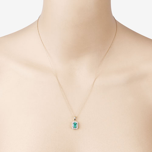Bids.com 0.83 Carat Genuine Zambian Emerald and White Diamond 10K Yellow Gold Pendant Pendants
