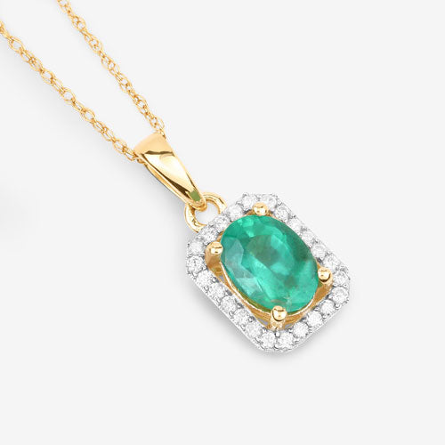 Bids.com 0.83 Carat Genuine Zambian Emerald and White Diamond 10K Yellow Gold Pendant Pendants