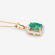 Bids.com 0.83 Carat Genuine Zambian Emerald and White Diamond 10K Yellow Gold Pendant Pendants
