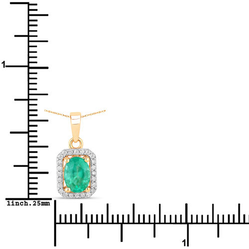 Bids.com 0.83 Carat Genuine Zambian Emerald and White Diamond 10K Yellow Gold Pendant Pendants