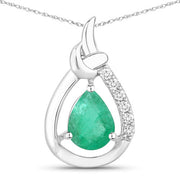 Bids.com 1.18 Carat Genuine Zambian Emerald and White Diamond 10K White Gold Pendant Pendants