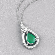 Bids.com 1.18 Carat Genuine Zambian Emerald and White Diamond 10K White Gold Pendant Pendants